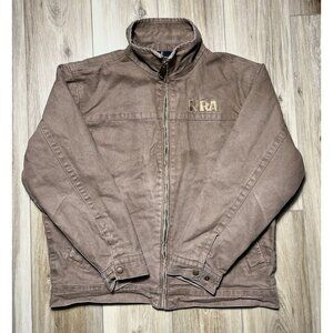 Burks Bay NRA Brown Canvas Chore Trucker Flannel Lined Jacket - Men Size Large